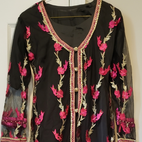 3 piece net suit with silk pants and net dopata - Picture 1 of 3